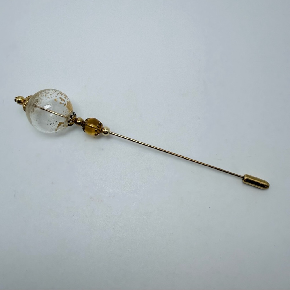 Vintage Gold and Clear Glass Hat Pin 4.5”l